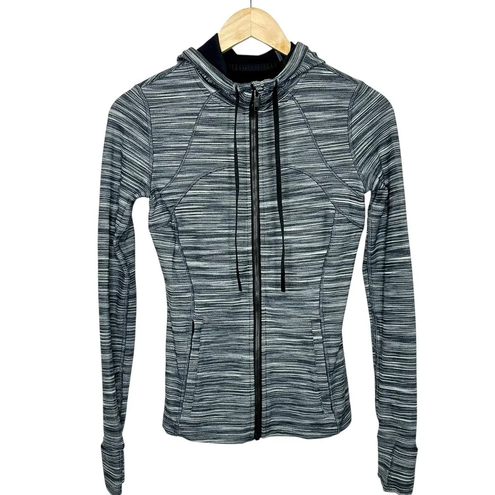 Lululemon Hooded Define Jacket Heathered Black Gray Womens Size 6 Full Zip Nulu